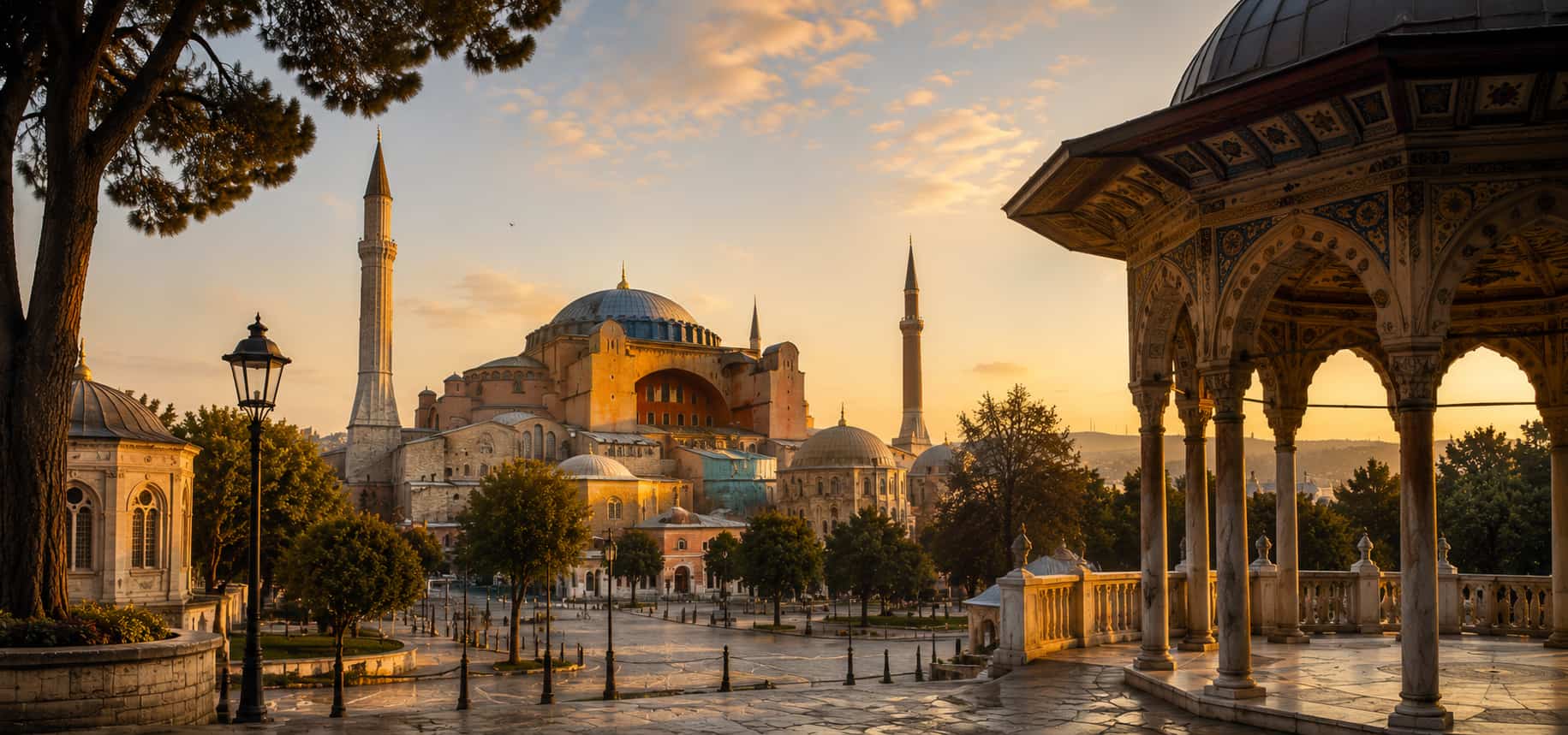 Classic Istanbul Experience — Blue Mosque and historic skyline at golden hour